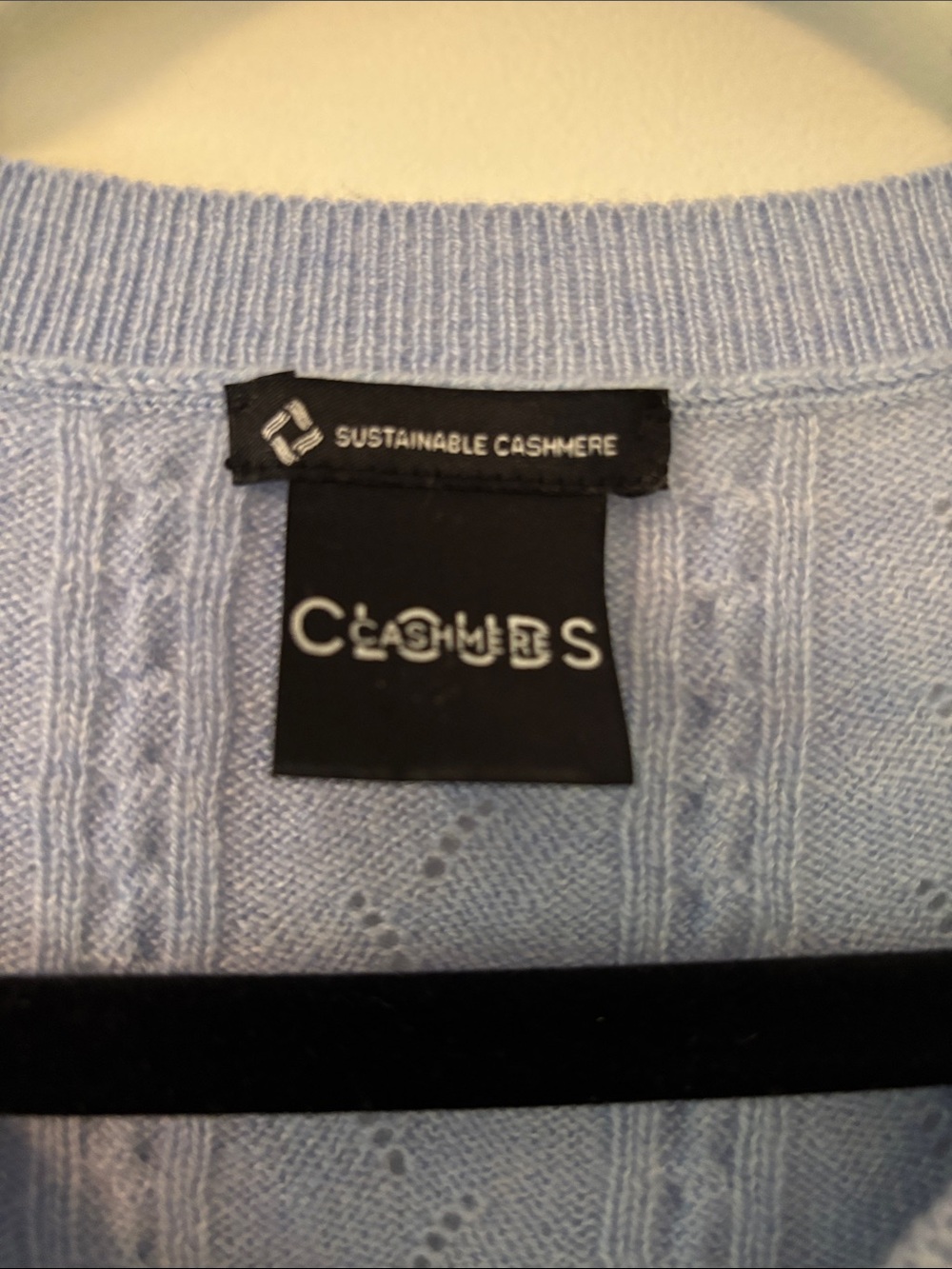 Cashmere Clouds Sky Blue V-Neck Short Sleeve Cable Sweater - Picture 3 of 4